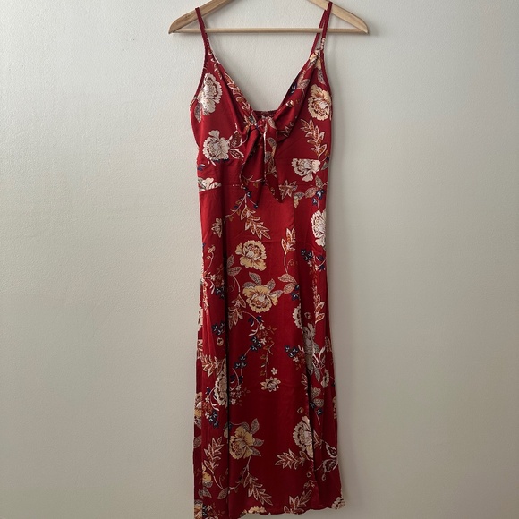 red floral tie front dress - Picture 1 of 2